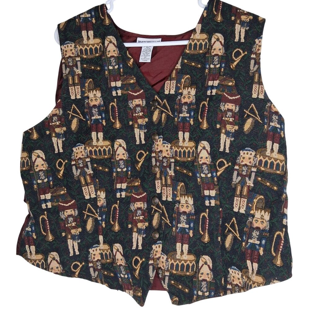 Nutcracker Ballet Tapestry Vest Vintage Holiday Christmas Womens XL Red Green